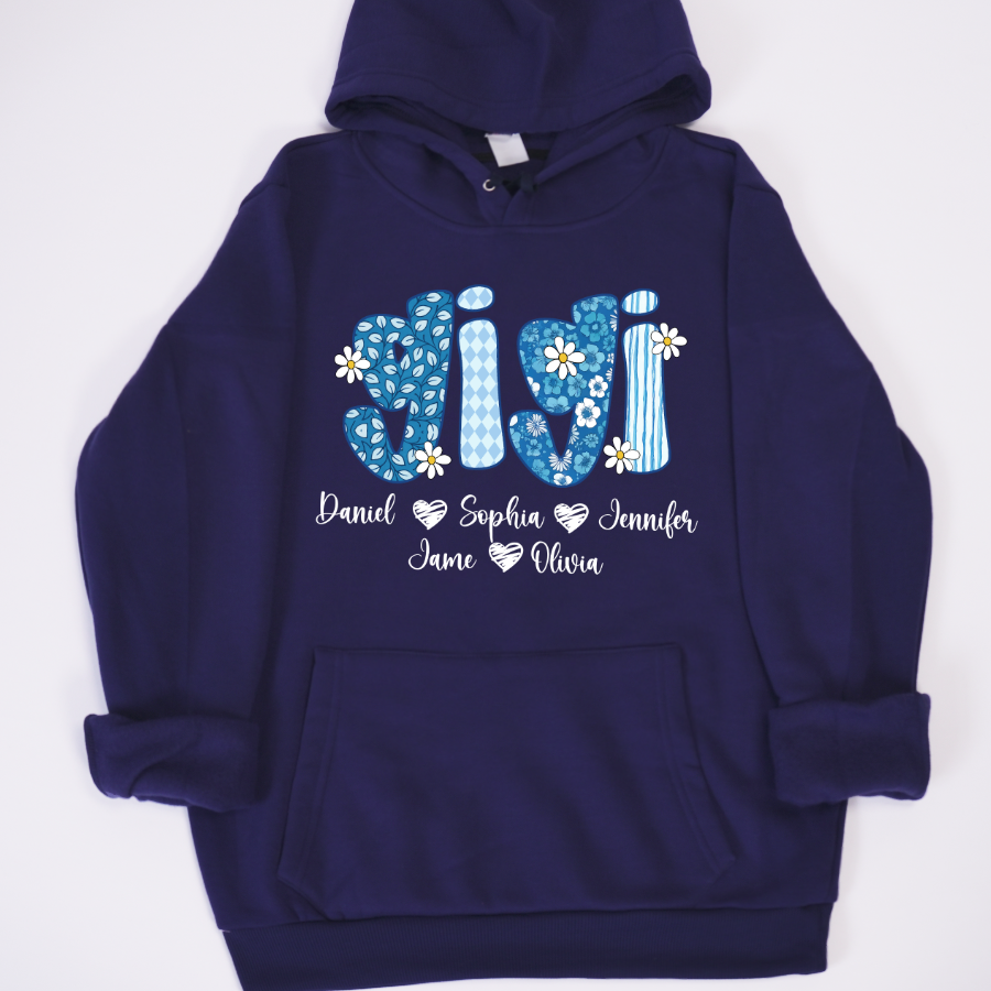 Blue Floral Gigi Personalized Grandma Gift with Grandkids Names Shirt