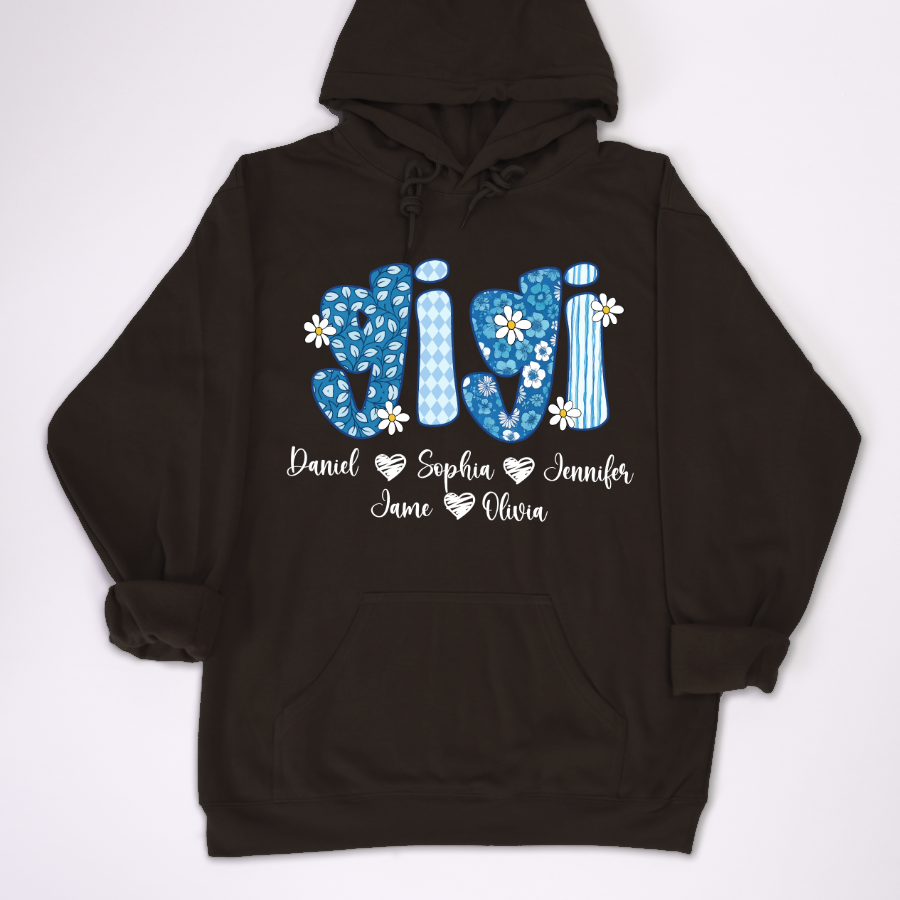 Blue Floral Gigi Personalized Grandma Gift with Grandkids Names Shirt