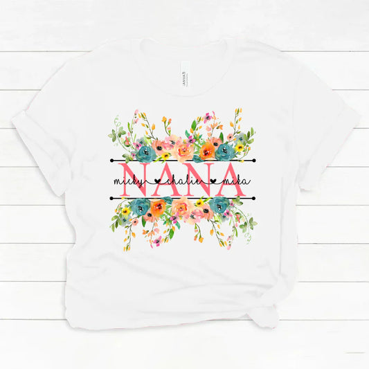 Bright Watercolor Floral Nana And Grandkids CTH01 Classic Canvas