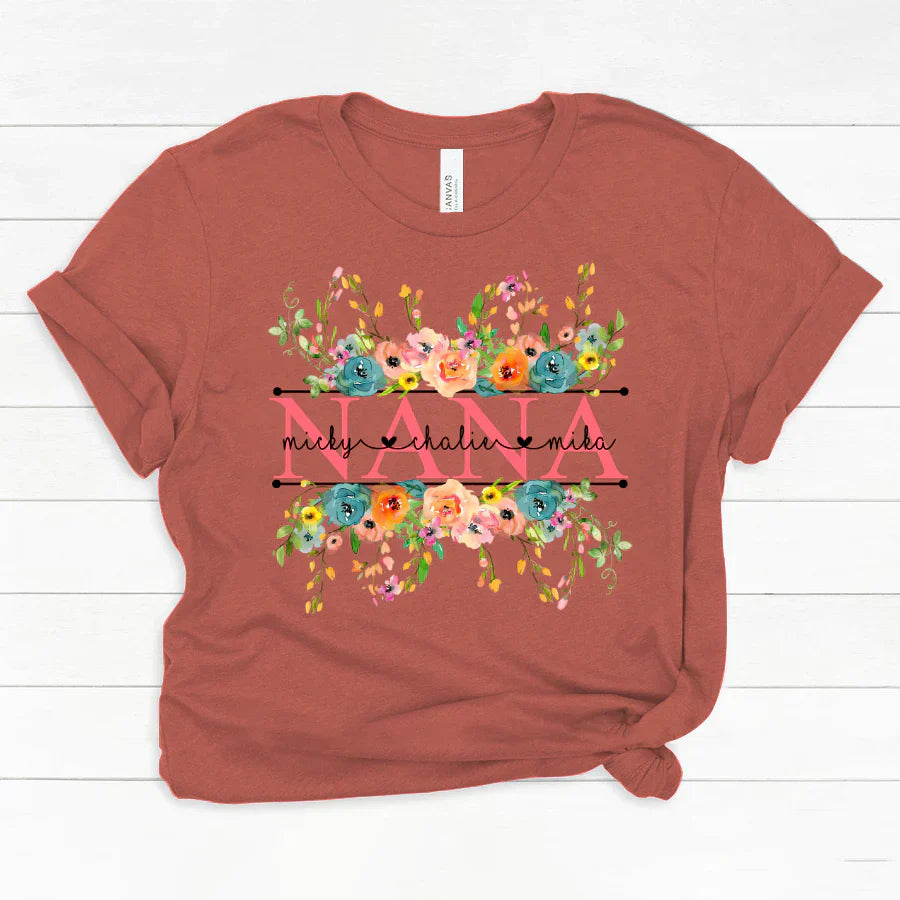 Bright Watercolor Floral Nana And Grandkids Flower CTH01 Classic Canvas