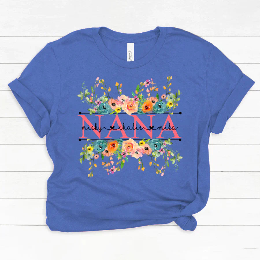 Bright Watercolor Floral Nana And Grandkids Flower CTH01 Classic Canvas