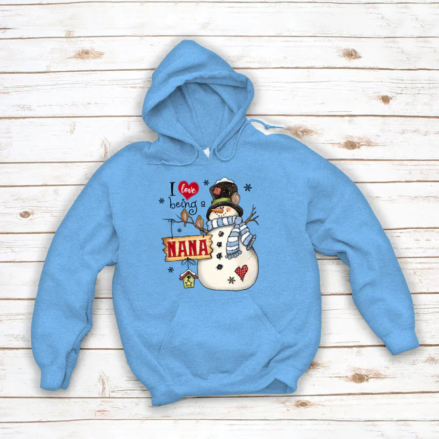 Godmerch Personalized I Love Being A Nana Snowman Hoodie
