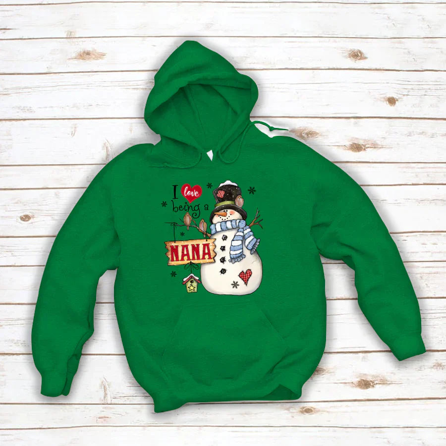 Godmerch Personalized I Love Being A Nana Snowman Hoodie