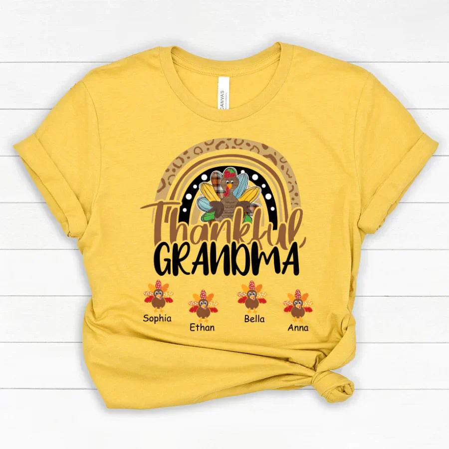 Godmerch Personalized Thankful Grandma With Grandkids Thanksgiving Shirt Classic Canvas