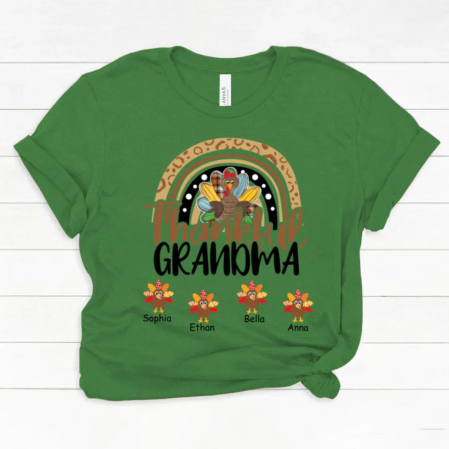 Godmerch Personalized Thankful Grandma With Grandkids Thanksgiving Shirt Classic Canvas