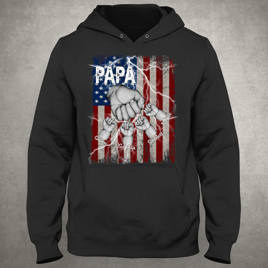 Customized Papa Grandkids Hands Flag Lightning for Proud Grandfathers Hoodie