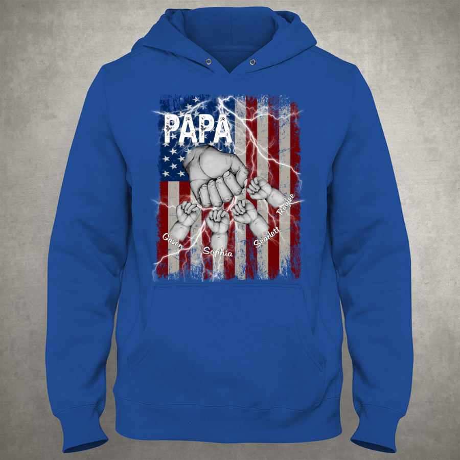 Customized Papa Grandkids Hands Flag Lightning for Proud Grandfathers Hoodie
