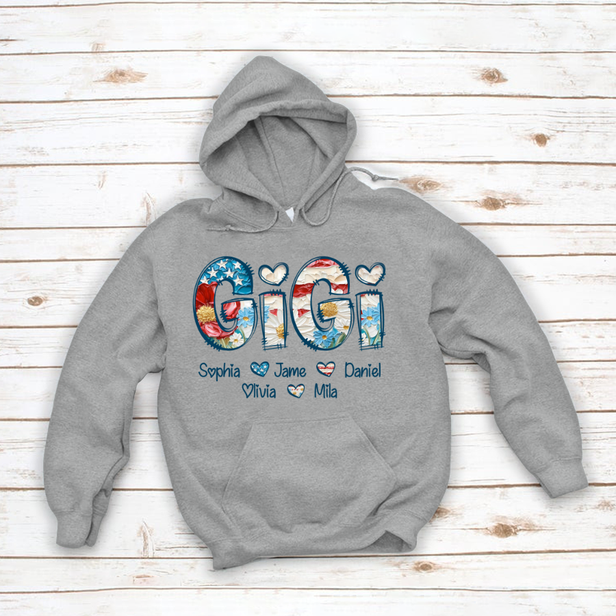 Daisy Flower America Flag Gigi And Grandkids Personalized 4th of July Gift Shirt