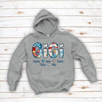 Daisy Flower America Flag Gigi And Grandkids Personalized 4th of July Gift Shirt
