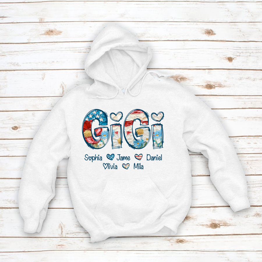 Daisy Flower America Flag Gigi And Grandkids Personalized 4th of July Gift Shirt