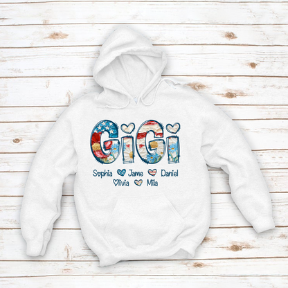 Daisy Flower America Flag Gigi And Grandkids Personalized 4th of July Gift Shirt