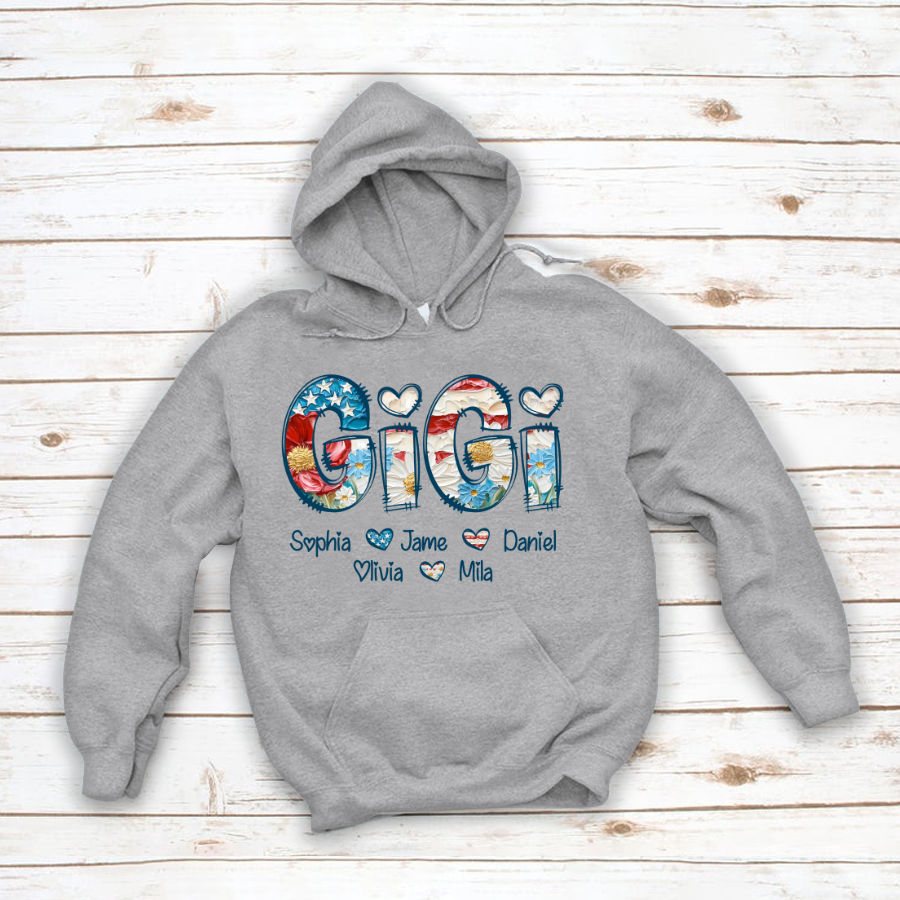 Daisy Flower America Flag Gigi And Grandkids Personalized 4th of July Gift Shirt