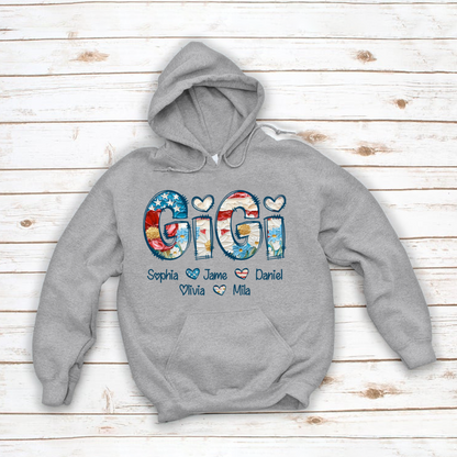 Daisy Flower America Flag Gigi And Grandkids Personalized 4th of July Gift Shirt