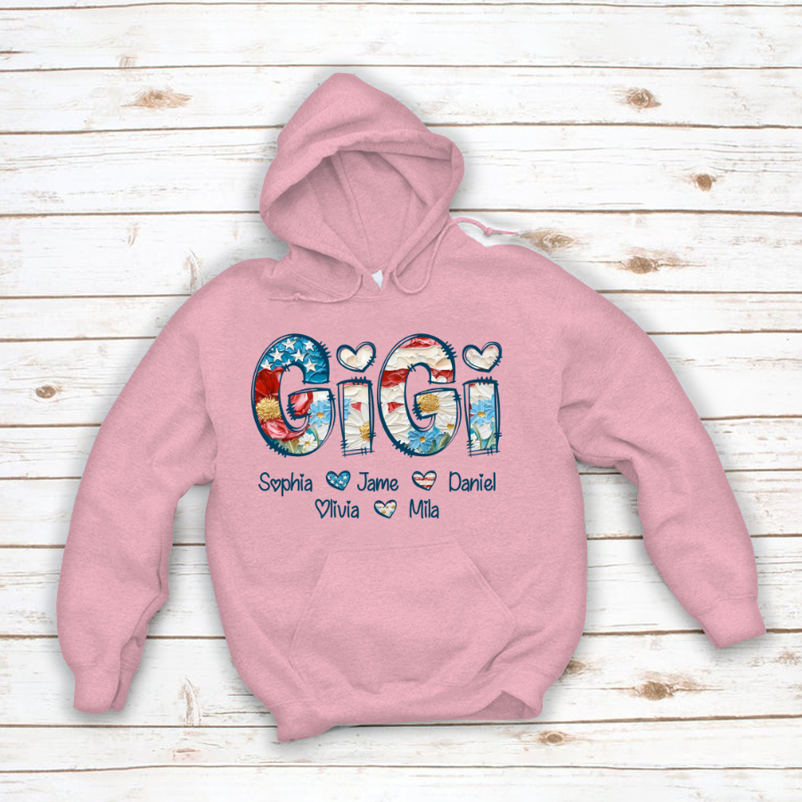 Daisy Flower America Flag Gigi And Grandkids Personalized 4th of July Gift Shirt