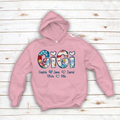 Daisy Flower America Flag Gigi And Grandkids Personalized 4th of July Gift Shirt