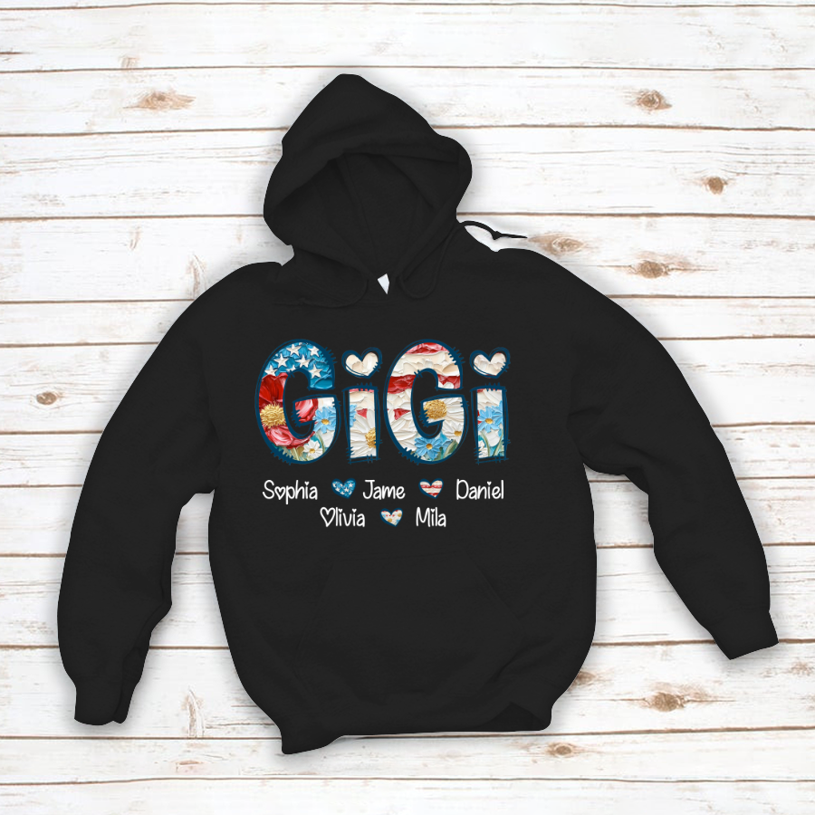 Daisy Flower America Flag Gigi And Grandkids Personalized 4th of July Gift Shirt