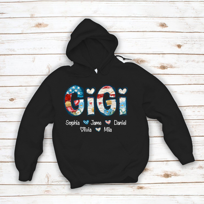 Daisy Flower America Flag Gigi And Grandkids Personalized 4th of July Gift Shirt