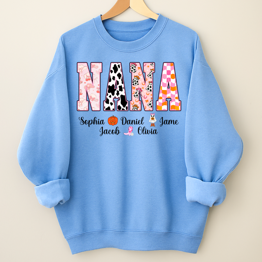 Ghost Halloween Fall Custom Nana And Grandkids Shirt