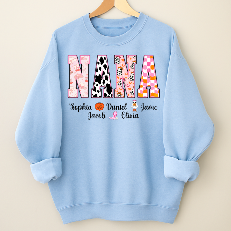 Ghost Halloween Fall Custom Nana And Grandkids Shirt