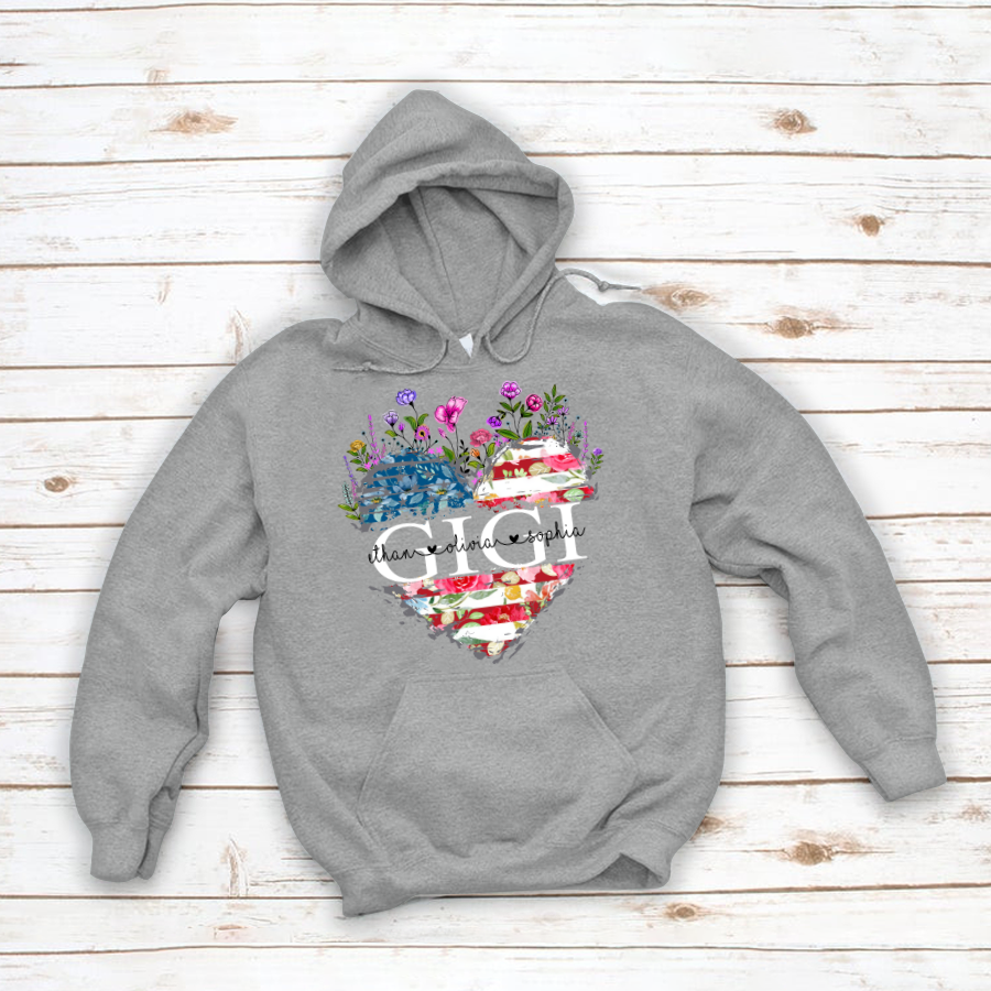 Gigi And Grandkids Heart American Flag Hoodie