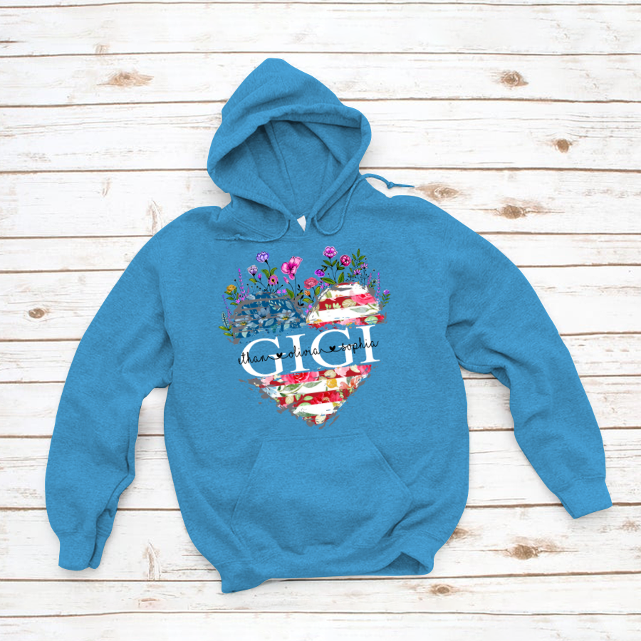 Gigi And Grandkids Heart American Flag Hoodie