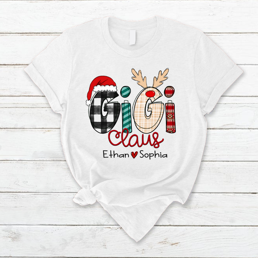 Godmerch Personalized Gigi Claus Heart Kids Christmas 2023 T-Shirt