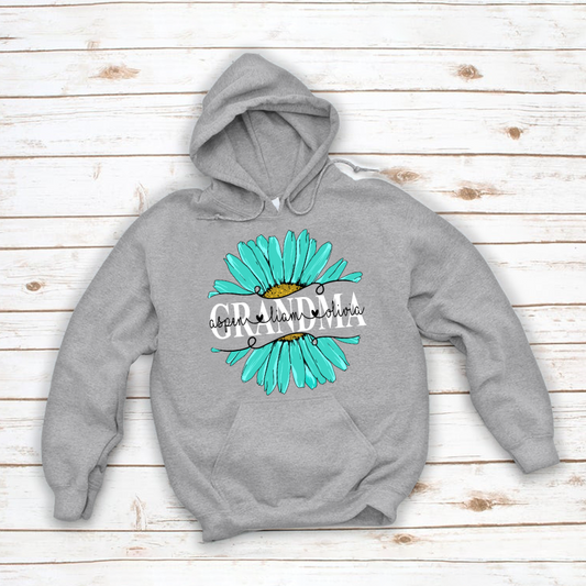 Grandma Flower Daisy Turquoise  And Grandkids Mother's Day Hoodie
