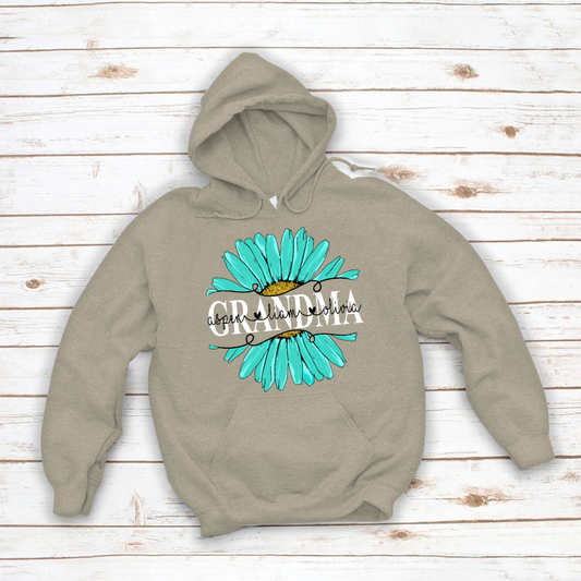 Grandma Flower Daisy Turquoise  And Grandkids Mother's Day Hoodie