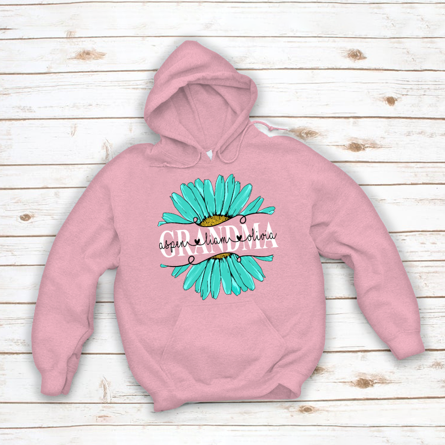 Grandma Flower Daisy Turquoise  And Grandkids Mother's Day Hoodie