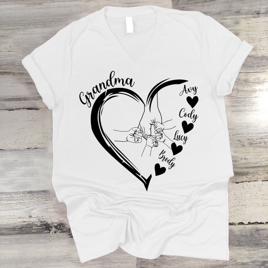 Grandma Heart Hands And Grandkids Mother's Day V-Neck