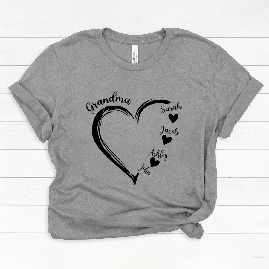 Grandma and Grandkids Heart , Grandma Heart Shirt, Custom Nana Shirt, Grandma and Grand Kids Classic Canvas