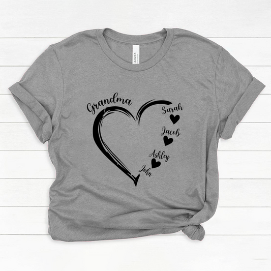 Grandma and Grandkids Heart , Grandma Heart Shirt, Custom Nana Shirt, Grandma and Grand Kids Classic Canvas