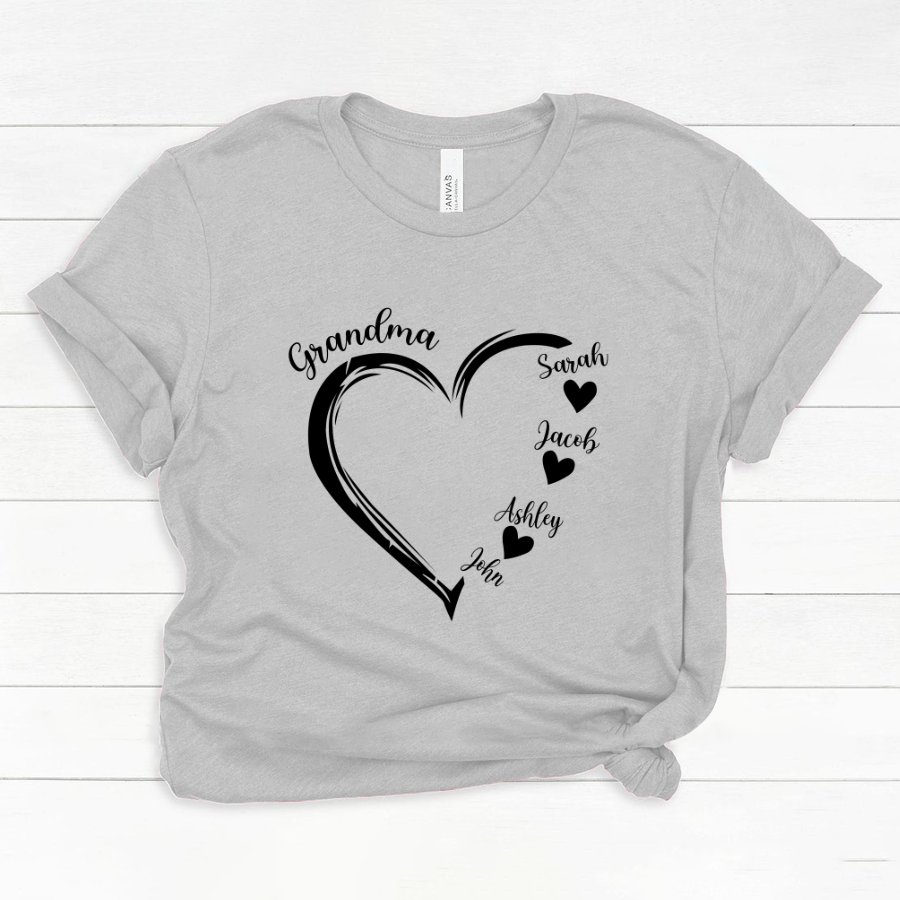 Grandma and Grandkids Heart , Grandma Heart Shirt, Custom Nana Shirt, Grandma and Grand Kids Classic Canvas