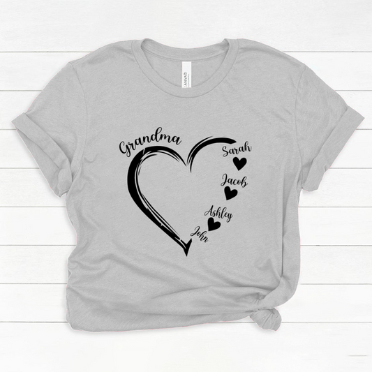 Grandma and Grandkids Heart , Grandma Heart Shirt, Custom Nana Shirt, Grandma and Grand Kids Classic Canvas