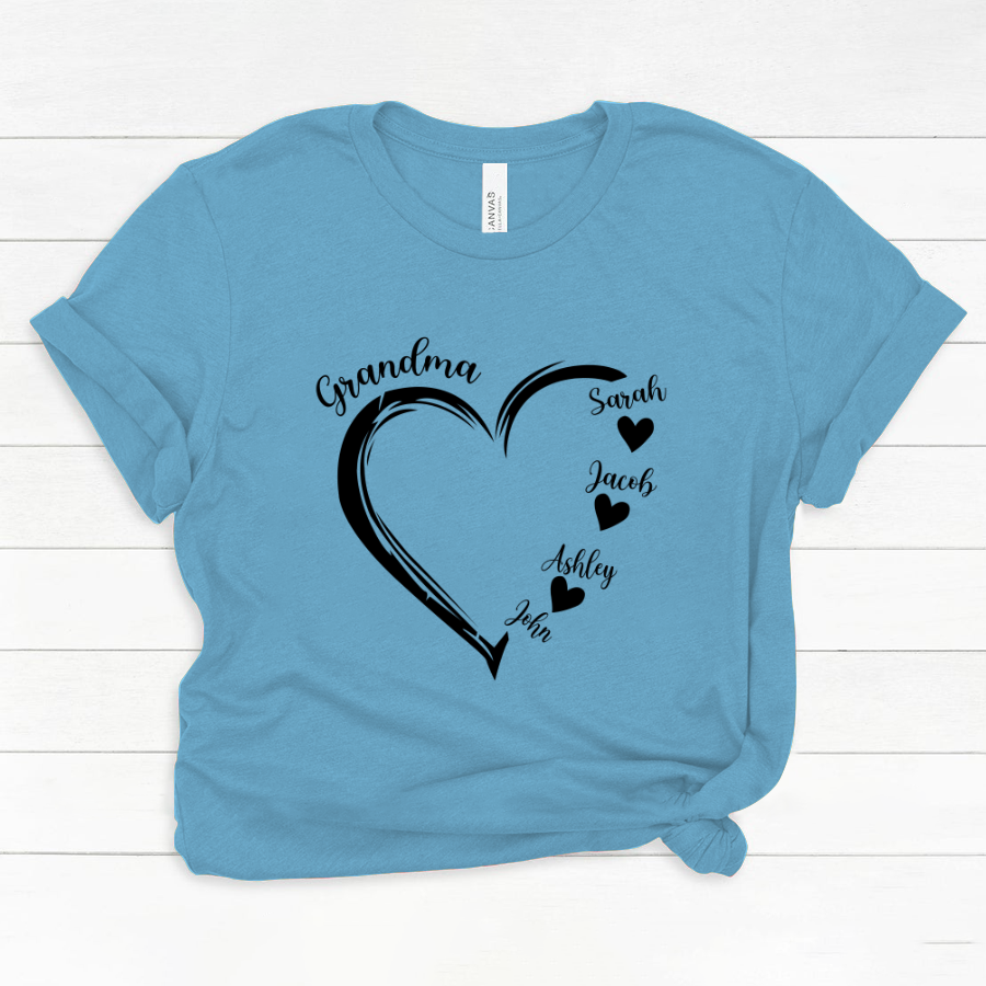 Grandma and Grandkids Heart , Grandma Heart Shirt, Custom Nana Shirt, Grandma and Grand Kids Classic Canvas