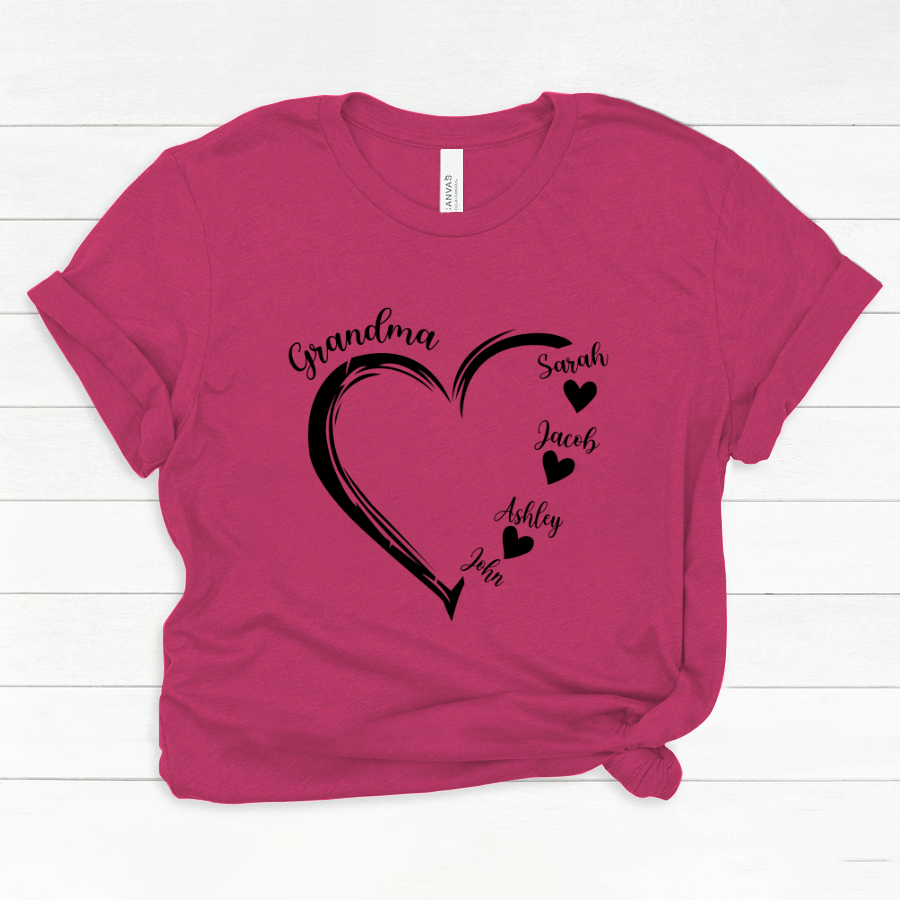 Grandma and Grandkids Heart , Grandma Heart Shirt, Custom Nana Shirt, Grandma and Grand Kids Classic Canvas