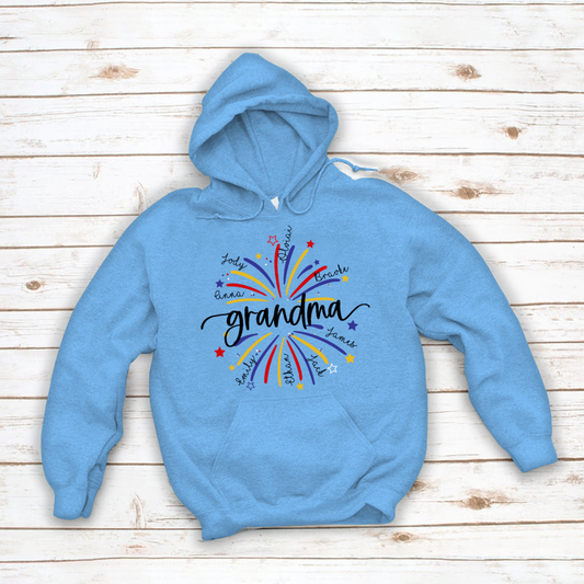 Grandma firework star And Grandkids 4th of july Hoodie