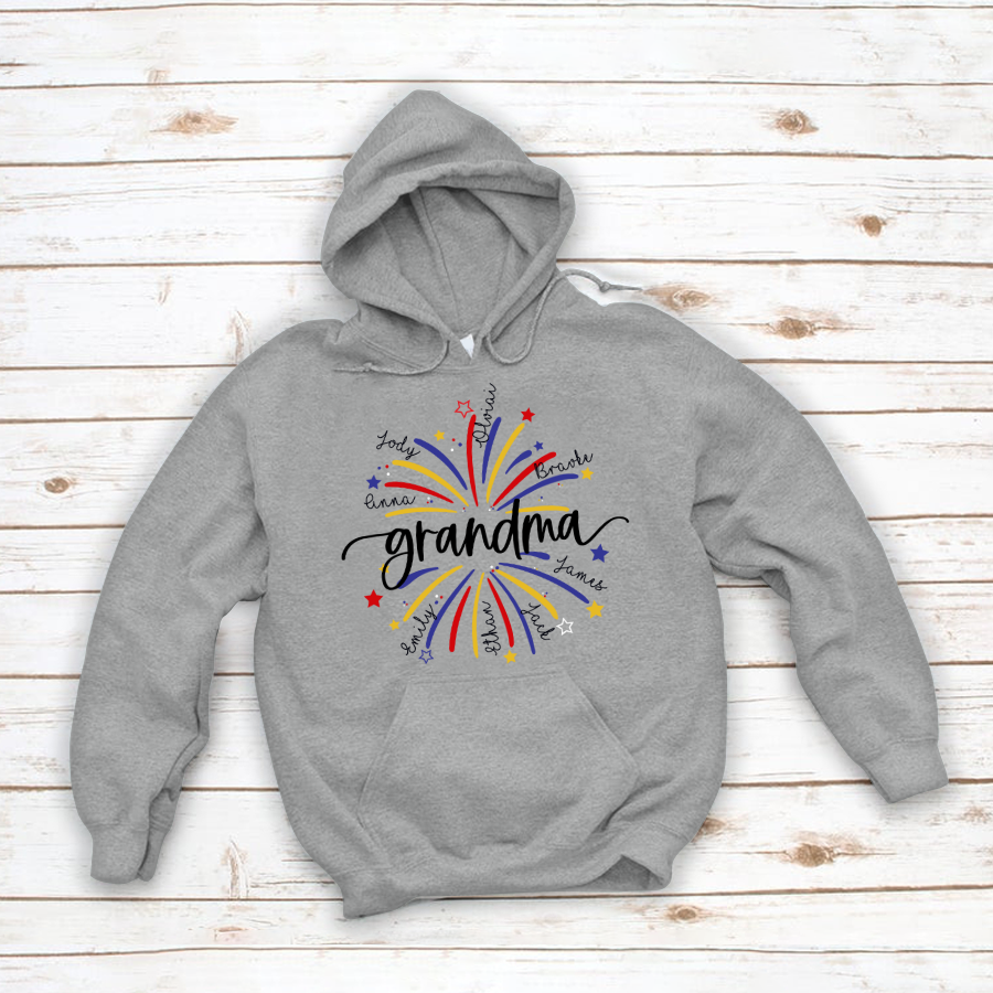 Grandma firework star And Grandkids 4th of july Hoodie