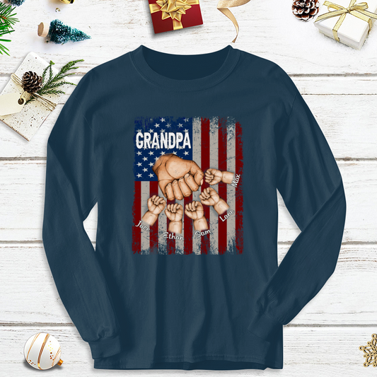 Grandpa Grandkids Hands Flag Longsleeve