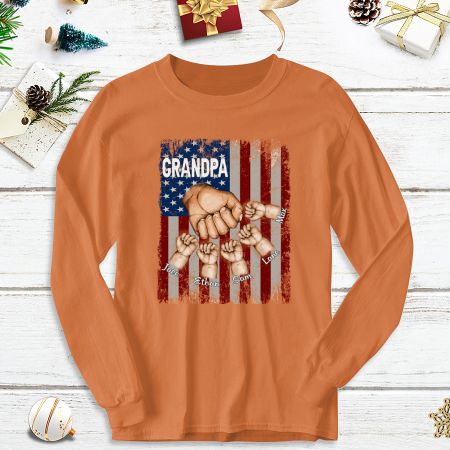 Grandpa Grandkids Hands Flag Longsleeve