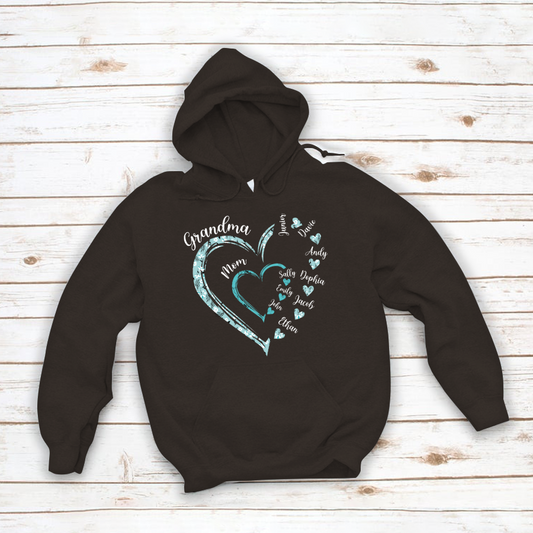 Heart Mom Grandma And Kids Custom Name Mother's Day Hoodie