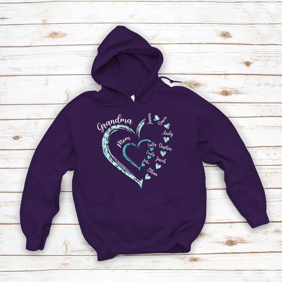 Heart Mom Grandma And Kids Custom Name Mother's Day Hoodie