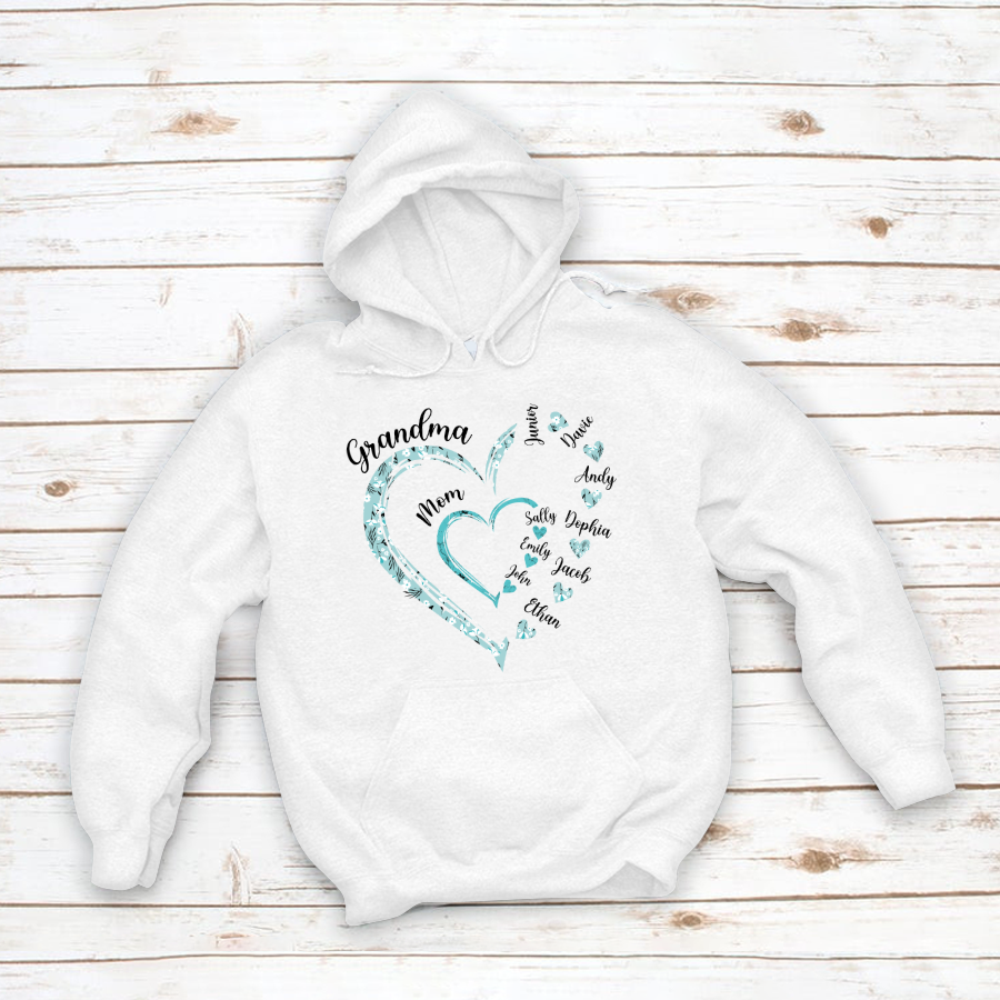 Heart Mom Grandma And Kids Custom Name Mother's Day Hoodie