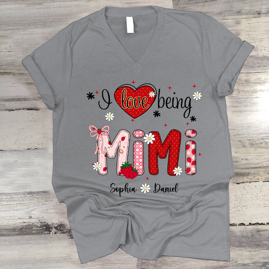 I Love Being A Mimi, Mimi Grandma Nana Strawberry And Grandkids Sweet Summer Time Shirt