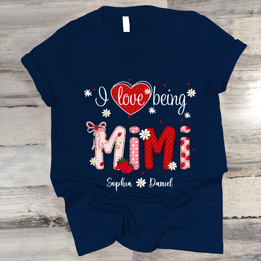 I Love Being A Mimi, Mimi Grandma Nana Strawberry And Grandkids Sweet Summer Time Shirt