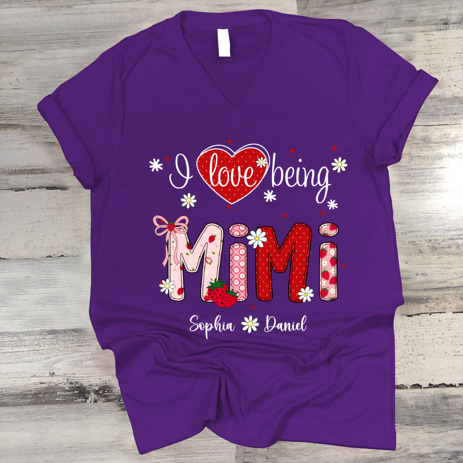 I Love Being A Mimi, Mimi Grandma Nana Strawberry And Grandkids Sweet Summer Time Shirt