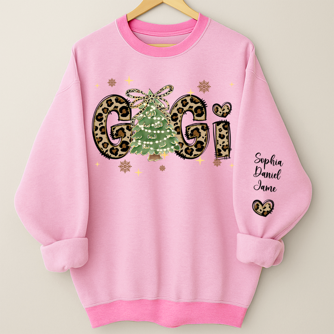 Leopard Christmas Tree Custom Gigi and Grandkids Shirt
