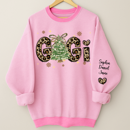 Leopard Christmas Tree Custom Gigi and Grandkids Shirt