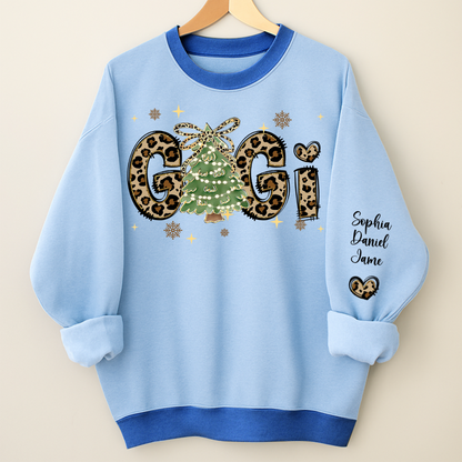 Leopard Christmas Tree Custom Gigi and Grandkids Shirt