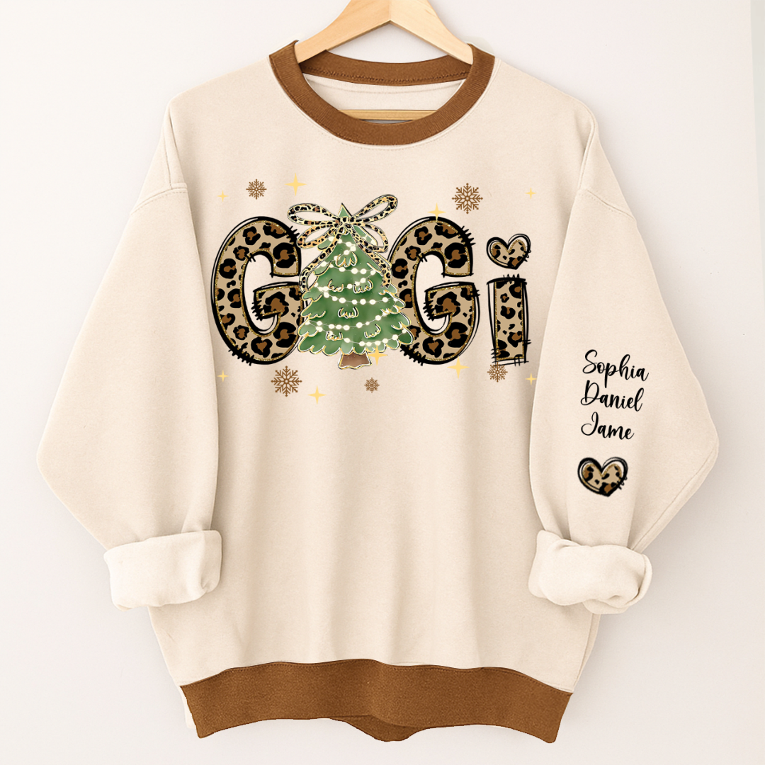 Leopard Christmas Tree Custom Gigi and Grandkids Shirt